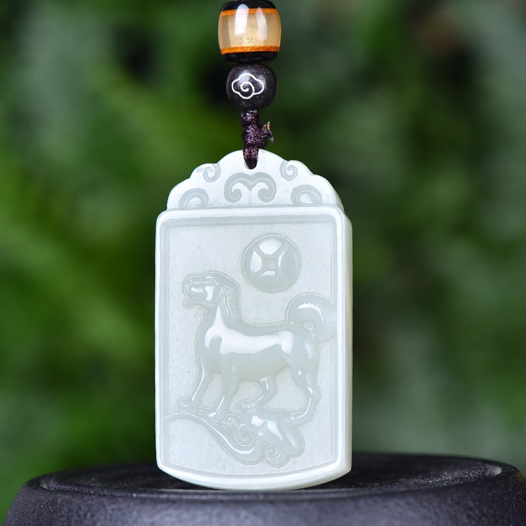 An Exquisite White Jade Dog Pendant: An Exquisite White Jade Dog Pendant,Size:1.7inx1in 白玉狗挂件