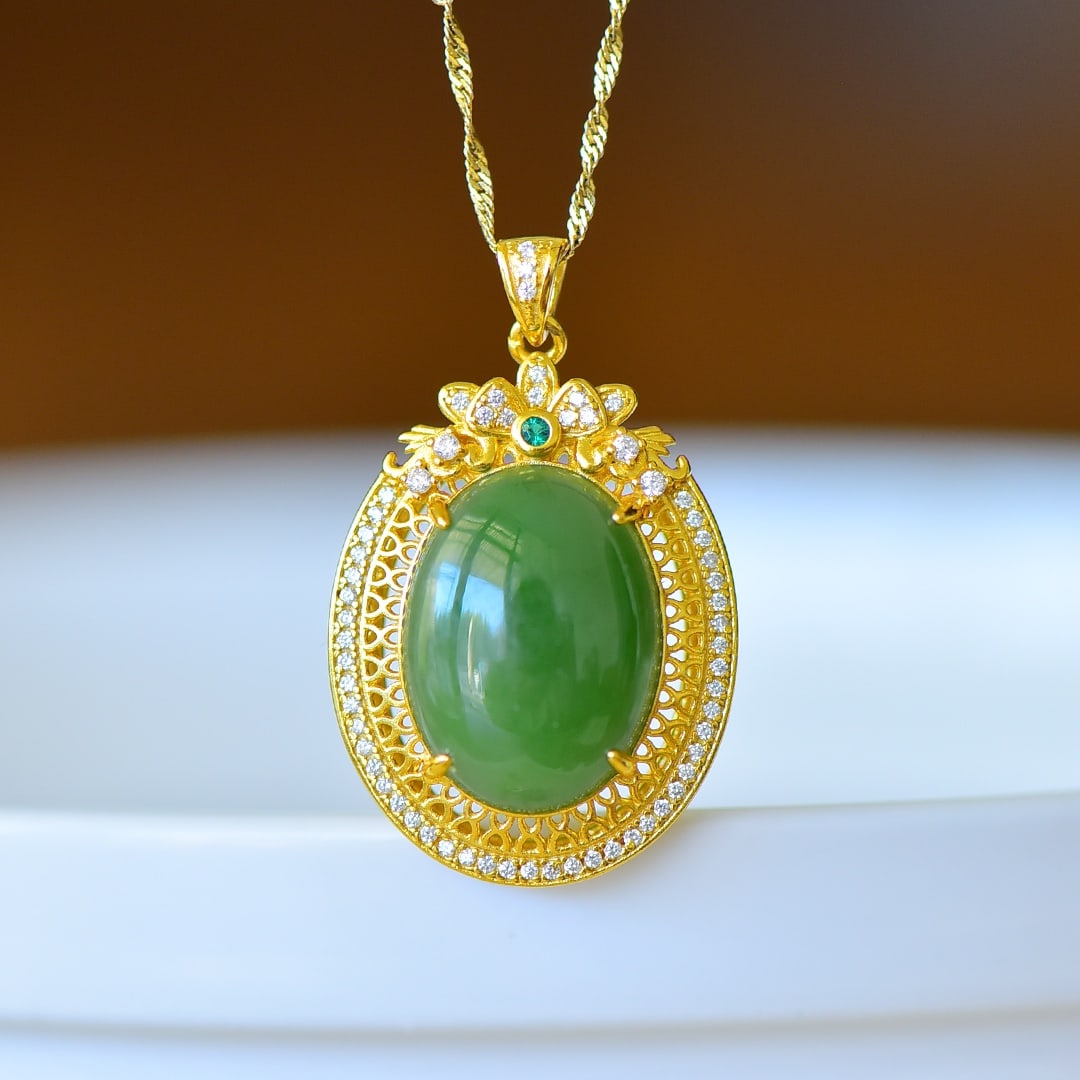 A Set of Fine Sterling Silver-Gold Plated Inlaid Jasper Jewelrys,Inlaid Diamond: A Set of Fine Sterling Silver-Gold Plated Inlaid Jasper Jewelrys,Inlaid Diamond 一套纯银镀金镶碧玉首饰,嵌钻石