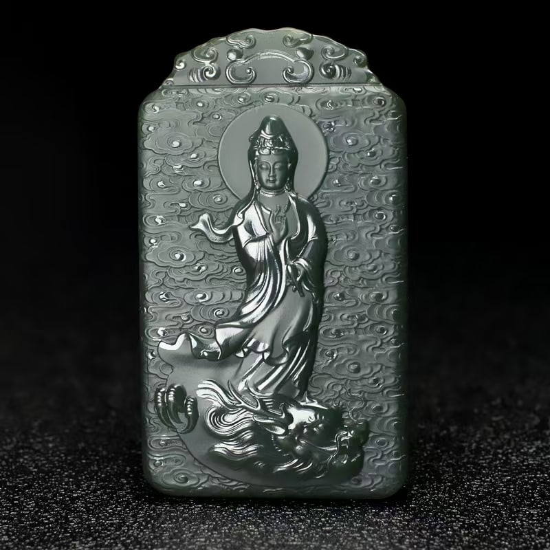 An Exquisite Cyan jade Statue of Avalokitesvara Pendant: An Exquisite Cyan jade Statue of Avalokitesvara Pendant 青玉观音像挂件