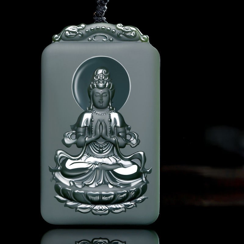 An Exquisite Cyan jade Statue of Avalokitesvara Pendant: An Exquisite Cyan jade Statue of Avalokitesvara Pendant 青玉观音像挂件