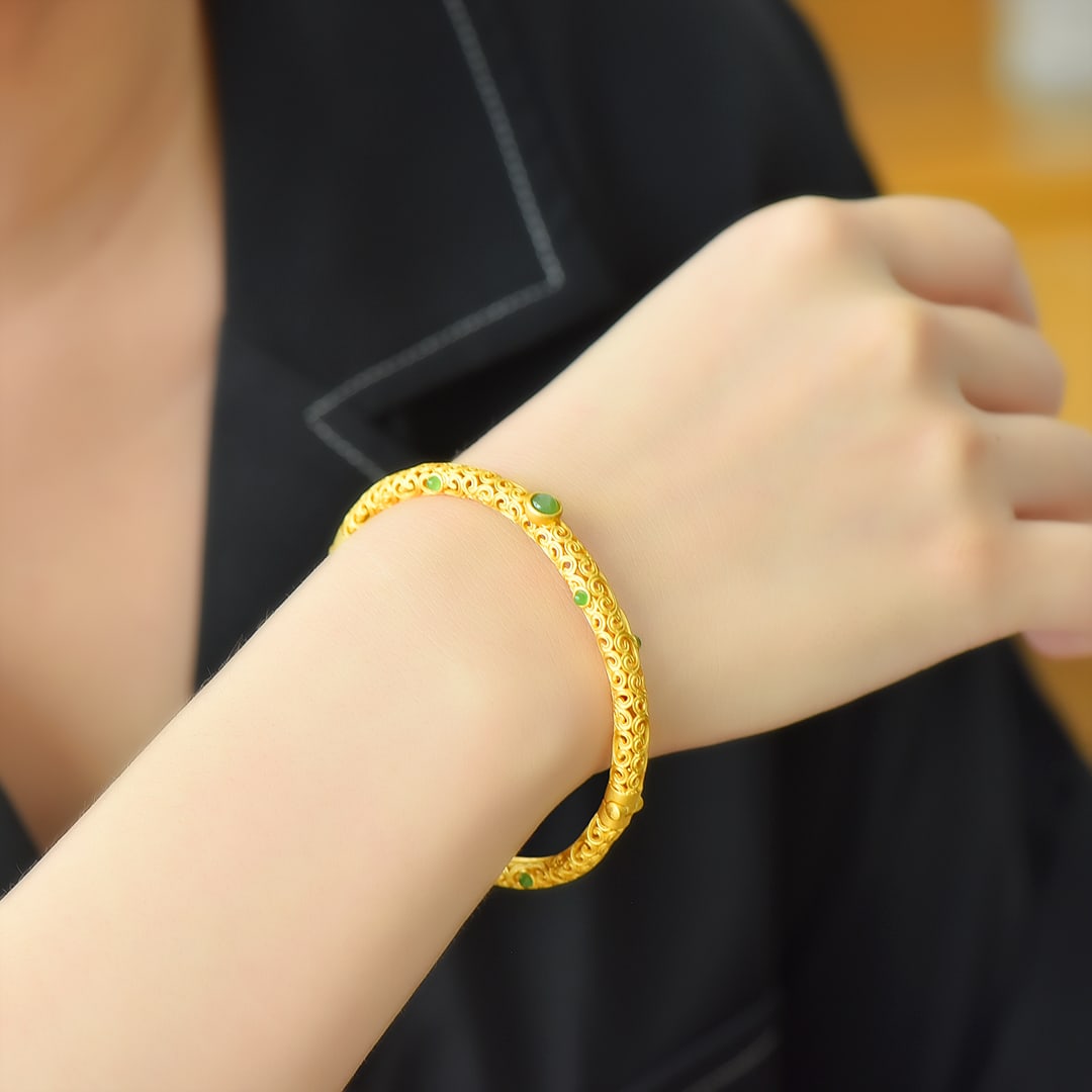 An Exquisite Sterling Silver-Gold Plated Inlaid Jasper Bracelet (1 of 6)