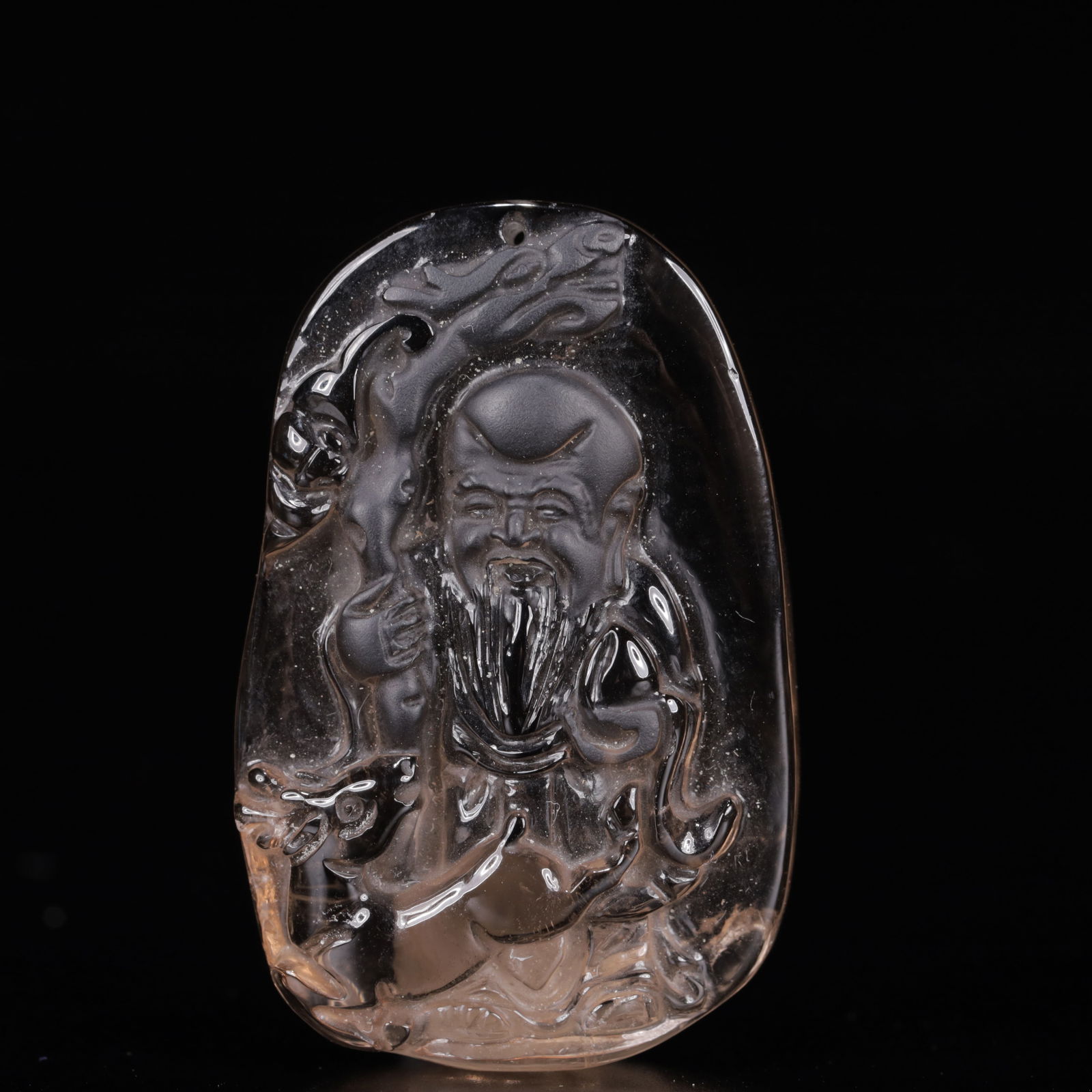 An Exquisite Crystal Statue of Longevity Pendant: An Exquisite Crystal Statue of Longevity Pendant,Size:1.2inx0.4inx2in,Weight:33g 水晶寿星挂件