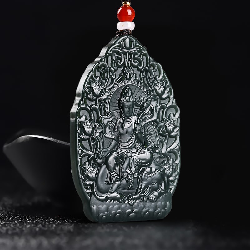An Exquisite Cyan jade Statue of Samantabhadra Pendant: An Exquisite Cyan jade Statue of Samantabhadra Pendant,Size:1.7inx2.5inx0.3in 青玉普贤菩萨像挂件