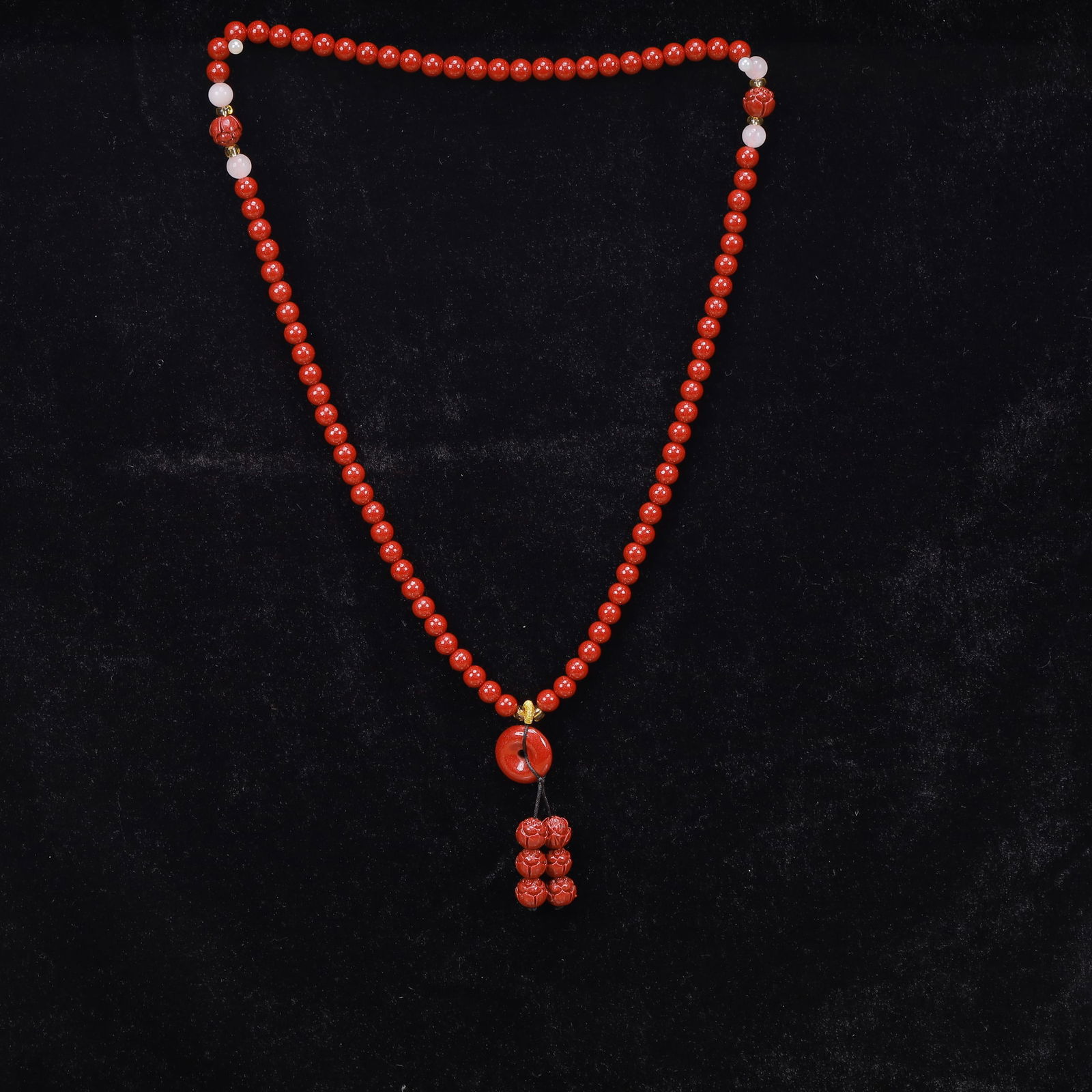 An Exquisite Cinnabar Pendant: An Exquisite Cinnabar Pendant, Size:12.2in, Weight:49g 朱砂挂件