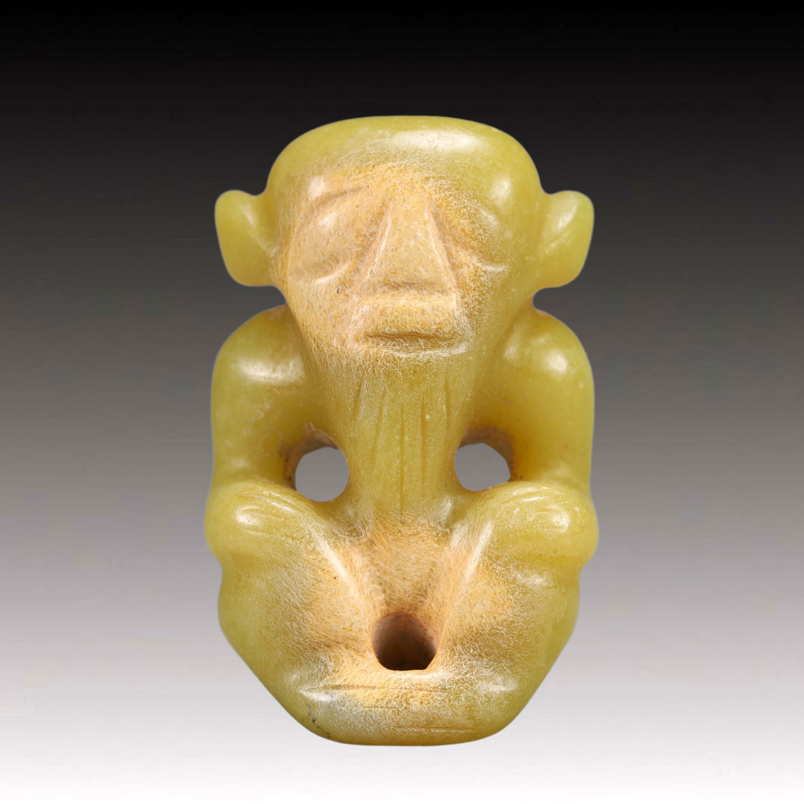 An Archaic Hongshan Culture Yellow Jade Figure Ornament (1 of 5)