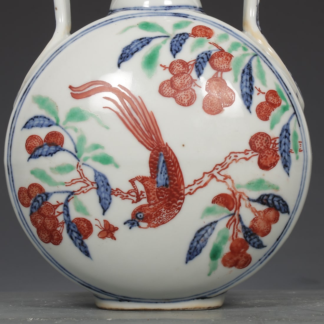 An Exquisite Blue and White Wucai Flower and Bird Pattern Double-Ears Vase - 3