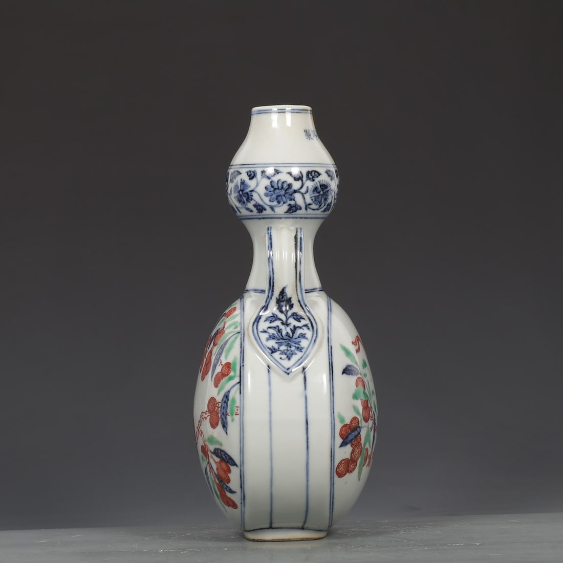 An Exquisite Blue and White Wucai Flower and Bird Pattern Double-Ears Vase - 4