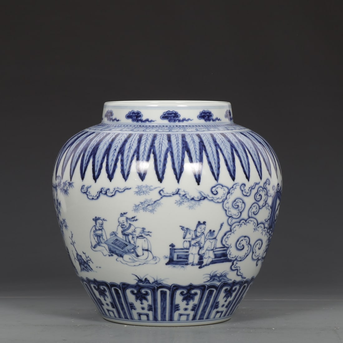 An Exquisite Blue and White Character and Story Pattern Jar: An Exquisite Blue and White Character and Story Pattern Jar,Ming Dynasty,China ,Chenghua Six-character Mark,Size:9.1inx9.3in 