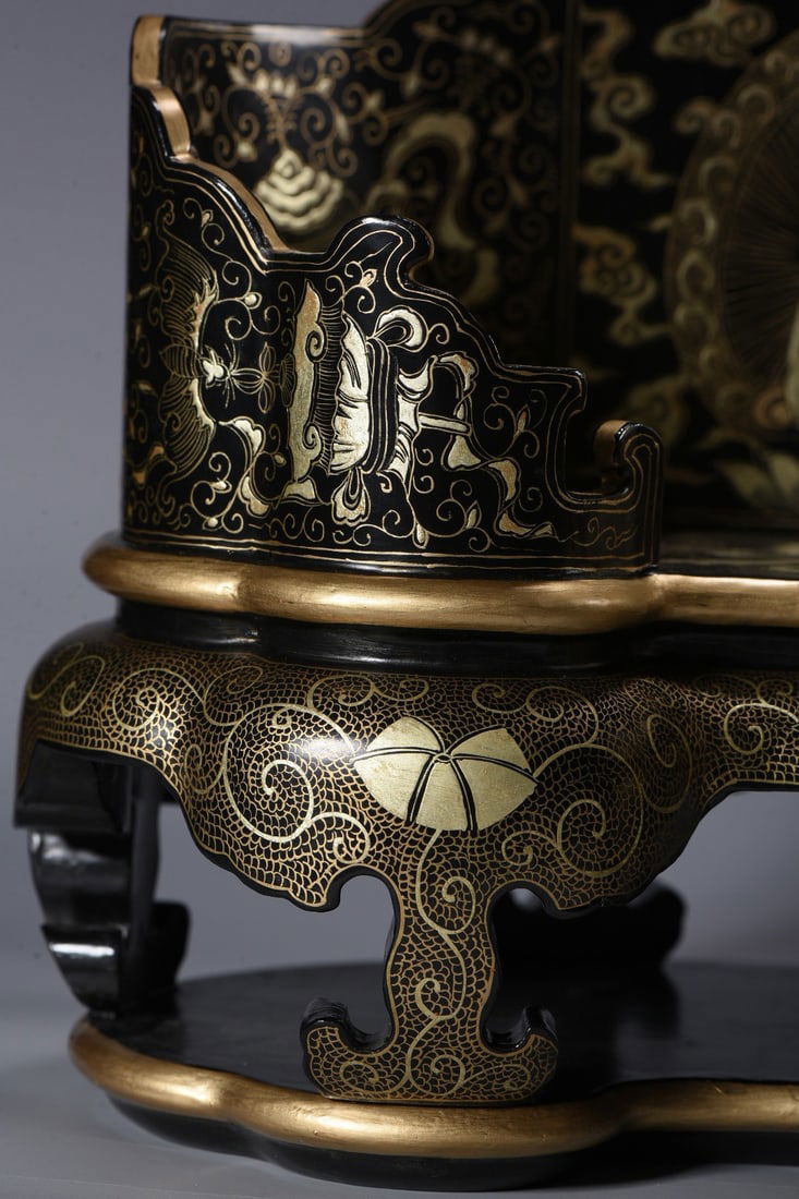 An Exquisite Carved Lacquer Painted Gold Buddha Statue Pattern Throne,with Scriptures - 3