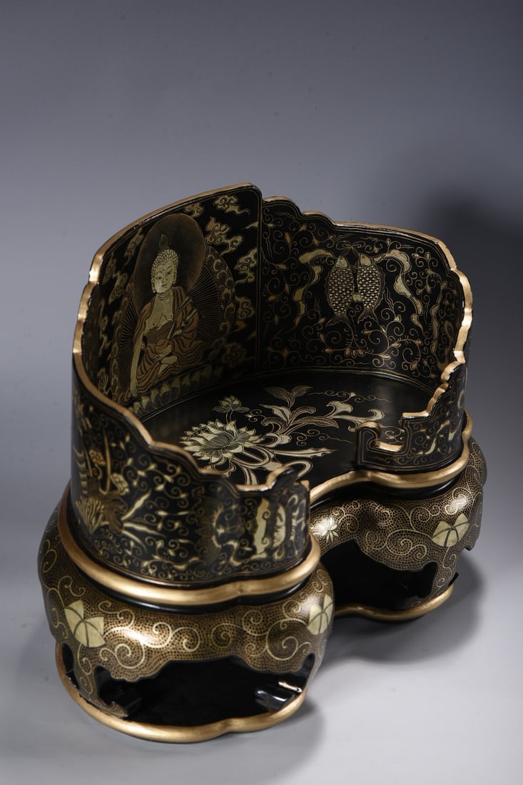 An Exquisite Carved Lacquer Painted Gold Buddha Statue Pattern Throne,with Scriptures - 5