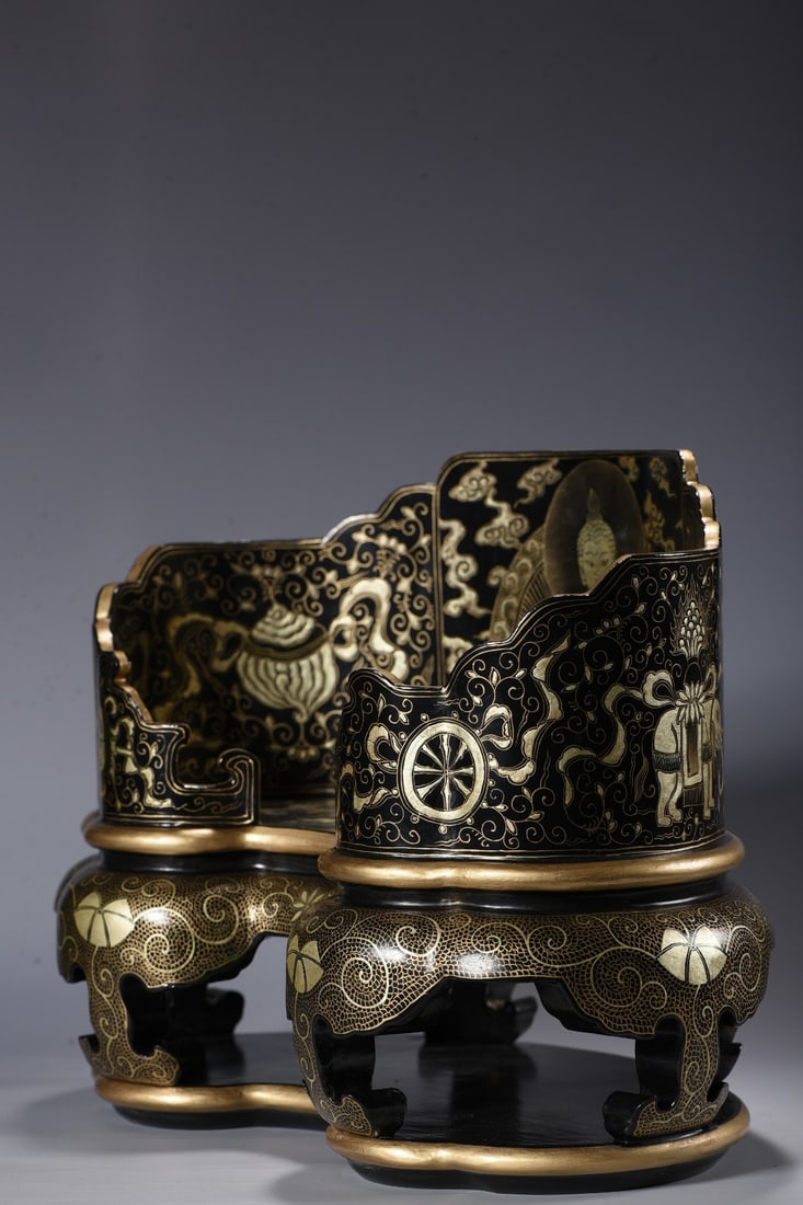 An Exquisite Carved Lacquer Painted Gold Buddha Statue Pattern Throne,with Scriptures - 8