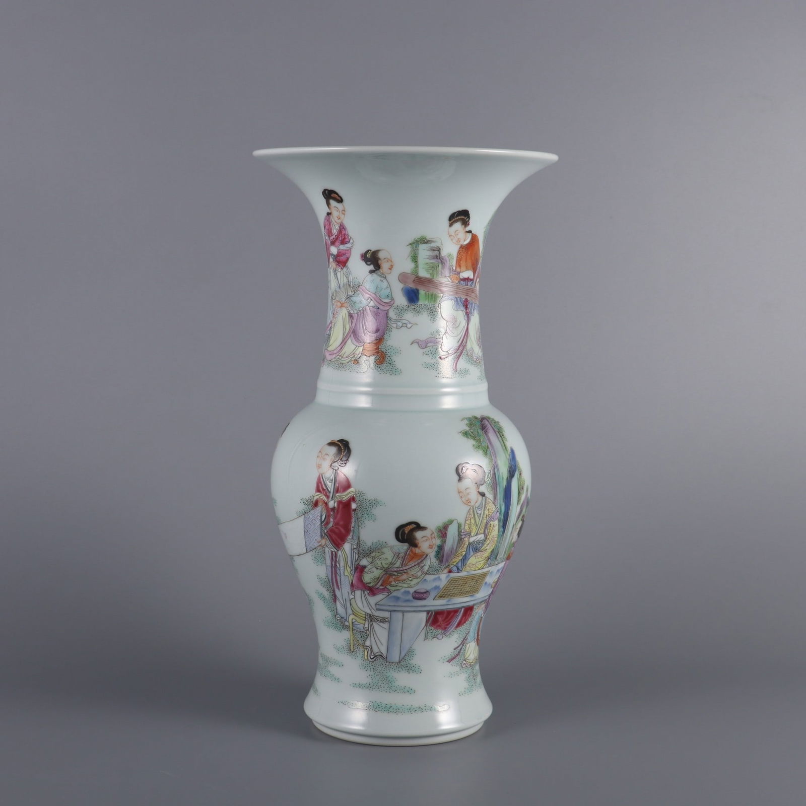 An Exquisite Famille-Rose Character and Story Pattern Vase: An Exquisite Famille-Rose Character and Story Pattern Vase,Qing Dynasty,China,Yongzheng Six-character Mark,Size:12.2inx5.3in 