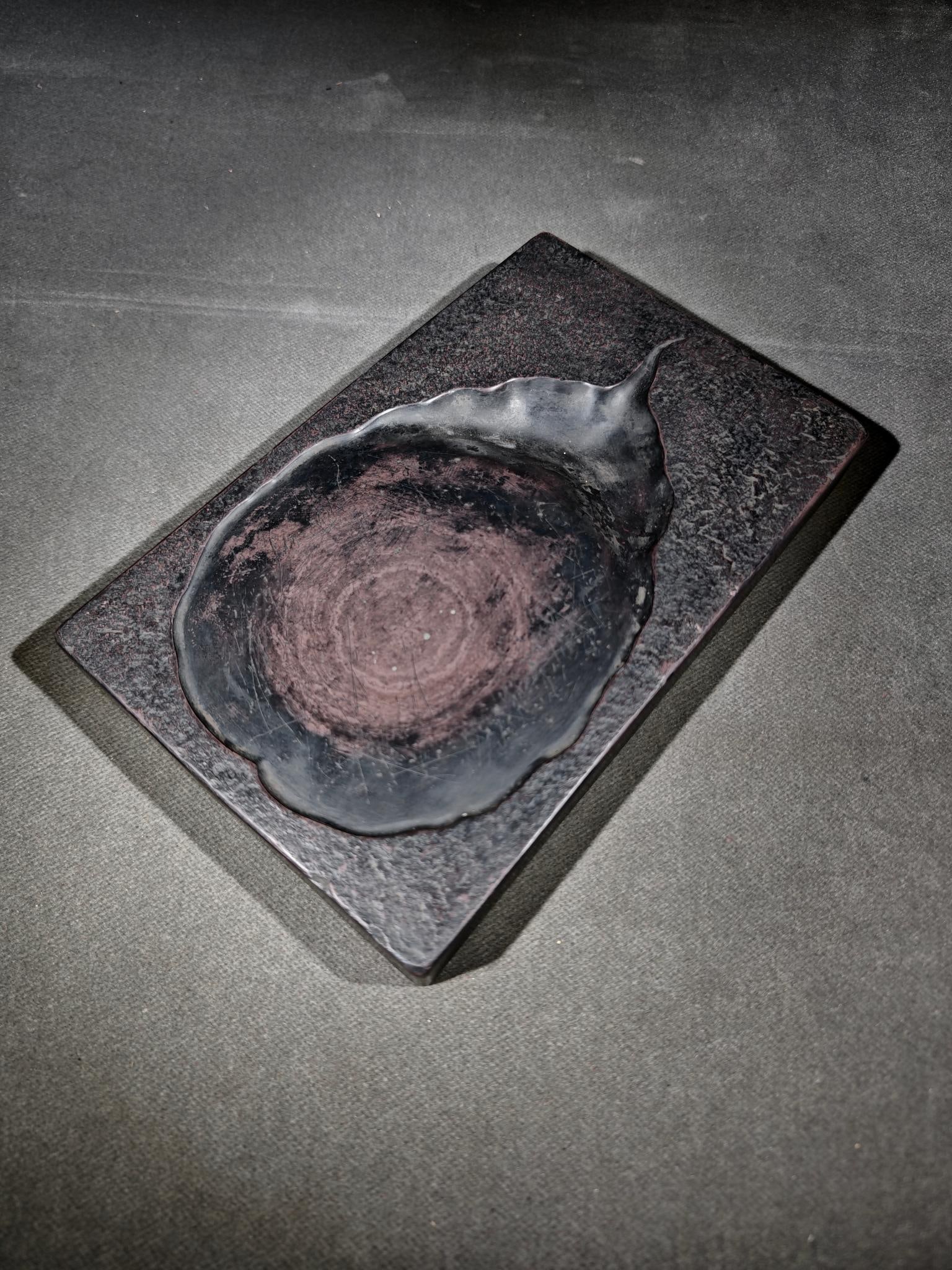 An Exquisite Leaf Pattern Inkstone,With Poem - 6