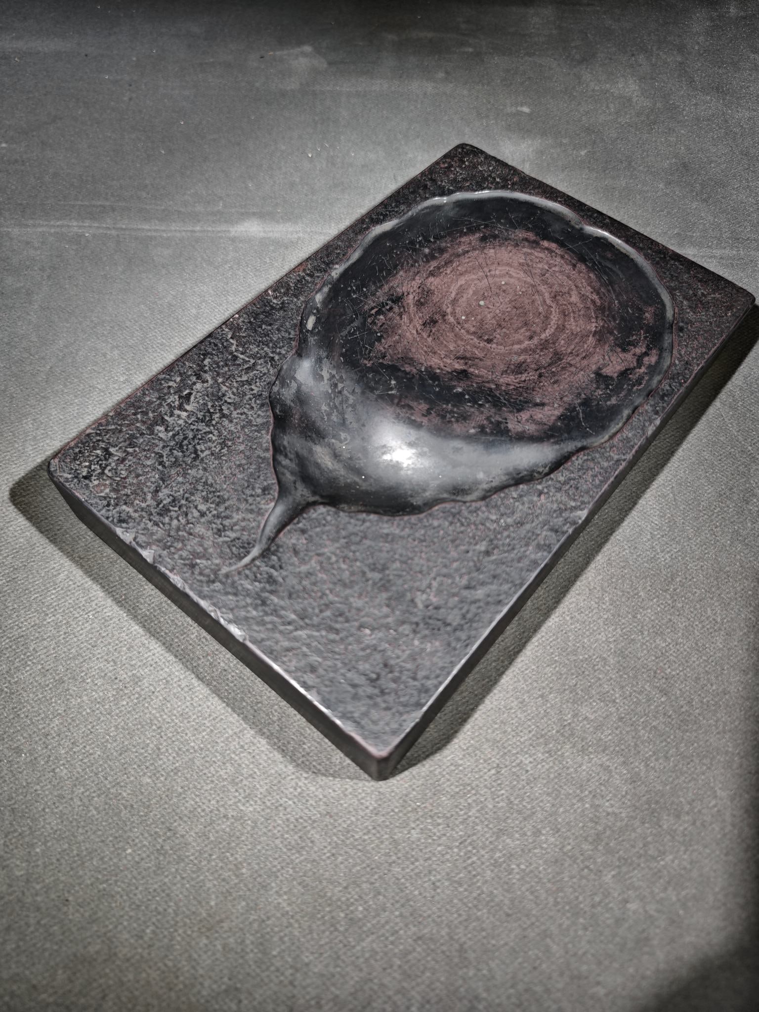 An Exquisite Leaf Pattern Inkstone,With Poem - 7