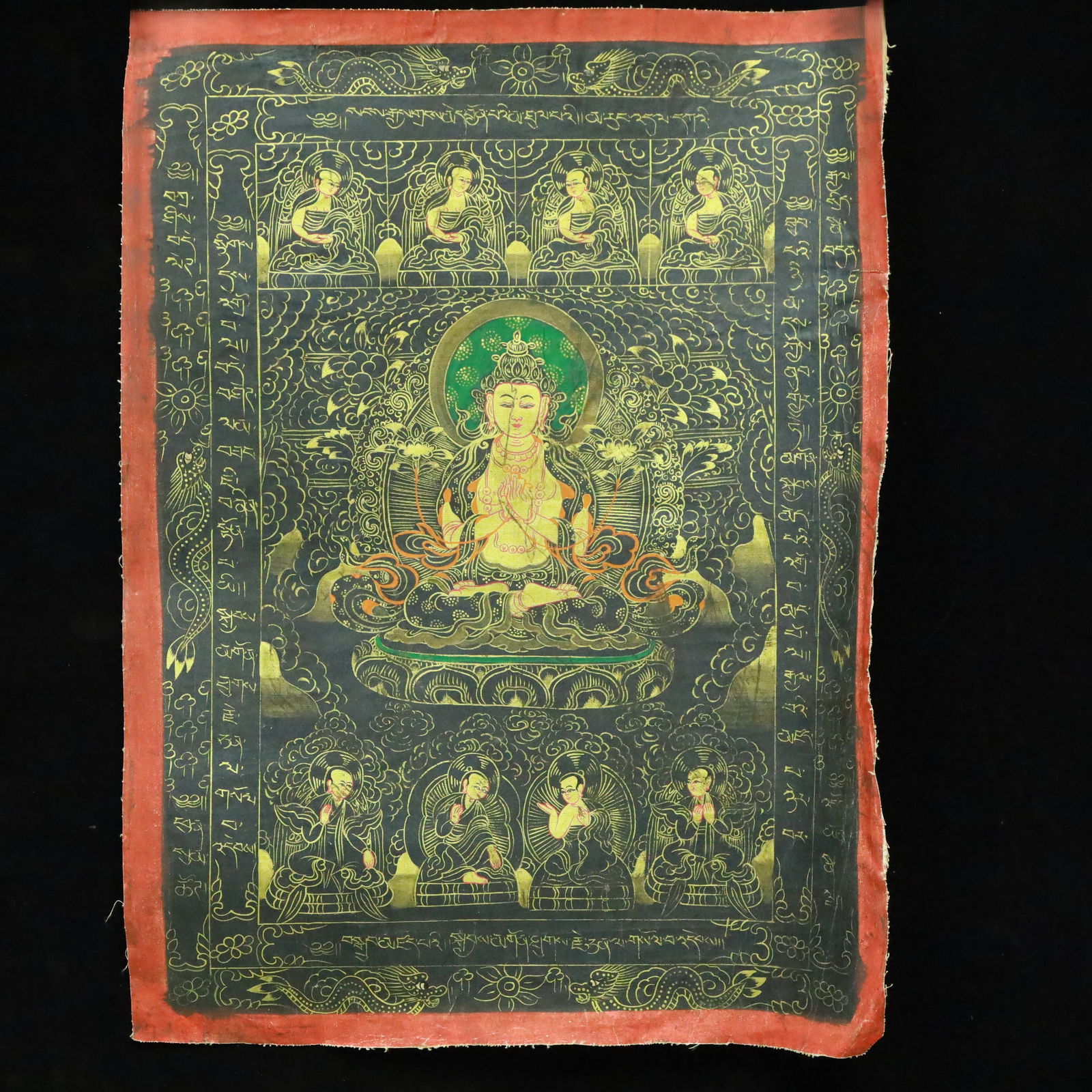 A Rare Brocade Painted Color Statue of Amitayus Tangka: A Rare Brocade Painted Color Statue of Amitayus Tangka,Qing Dynasty, China,Size:17.7inx23.6in 