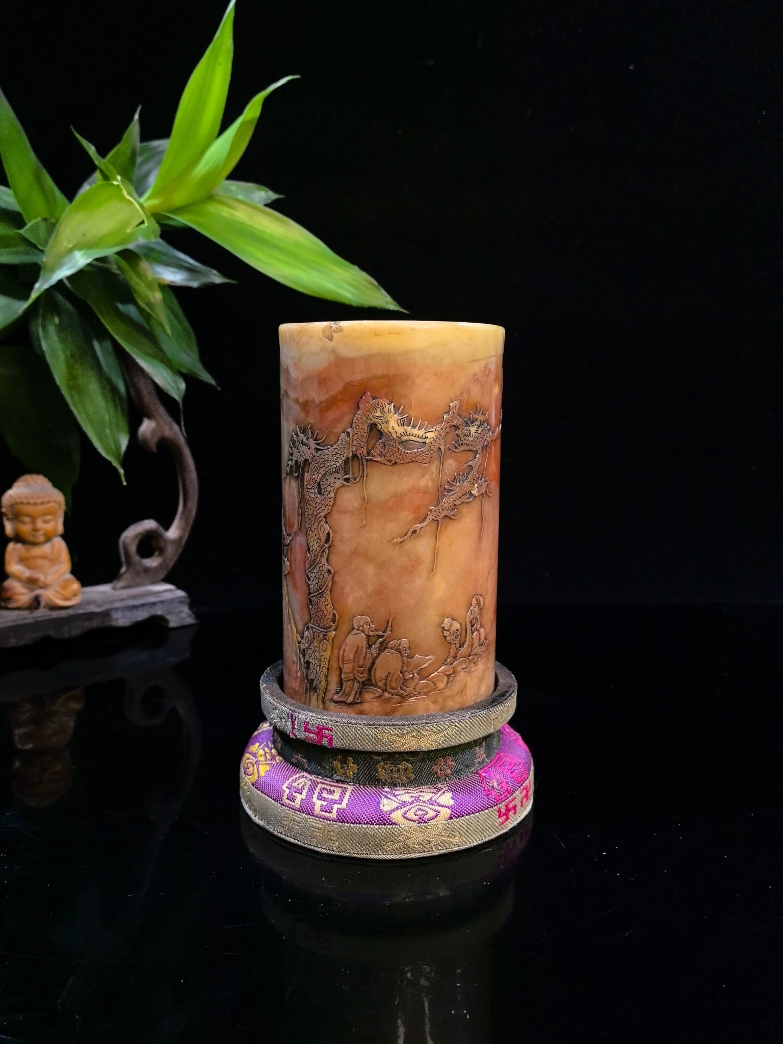 An Exquisite Shoushan Stone Landscape and Figure Pattern Seal,with Poem: An Exquisite Shoushan Stone Landscape and Figure Pattern Seal,with Poem,Qing Dynasty,China,Size:4.8inx2.8in,Weight:1320g 寿山石山水人物纹印章