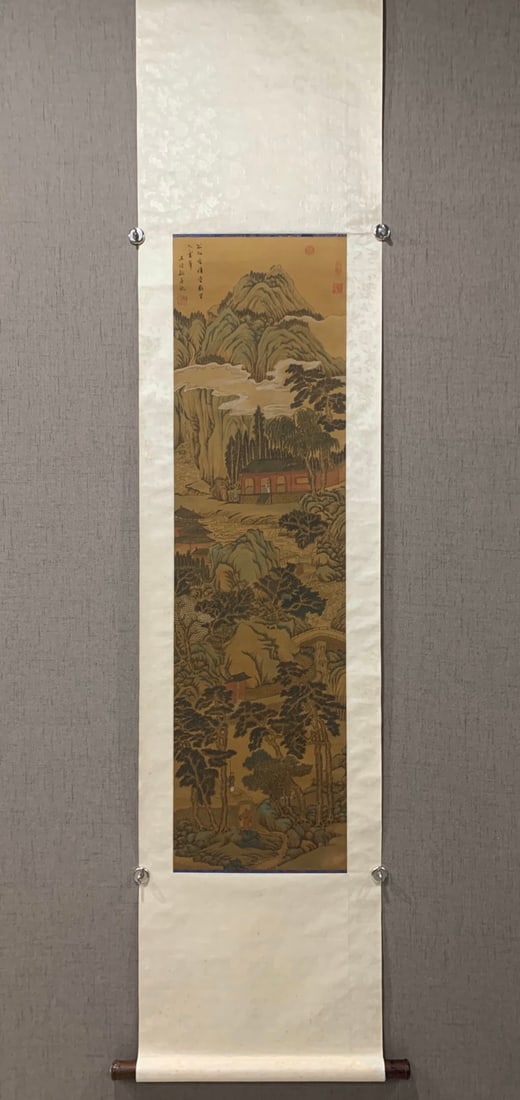 A Chinese Vertical Scroll Ink Painting of Landscape on Silk (1 of 7)