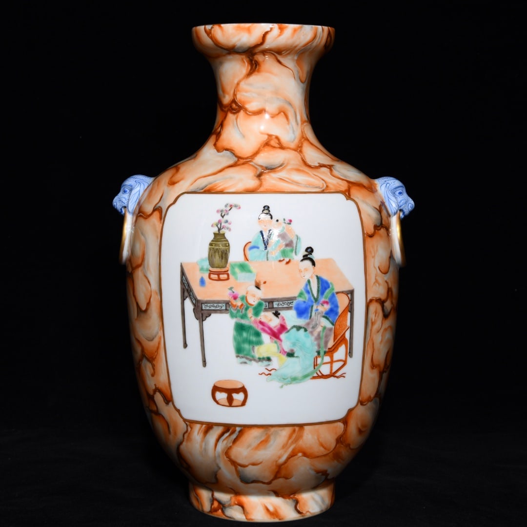 A Rare Marble Glazed Figure and Story Pattern Beast-Ears Vase (1 of 9)