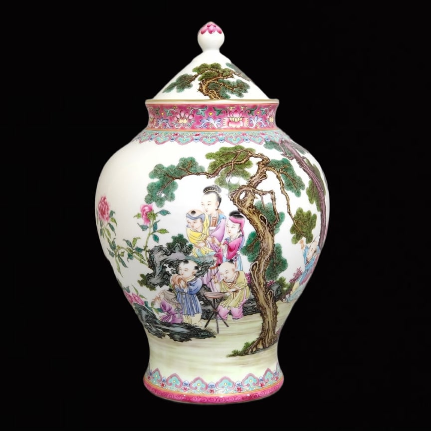 A Rare Ruby Red Glazed Figure and Story Pattern Jar with Cover (1 of 9)