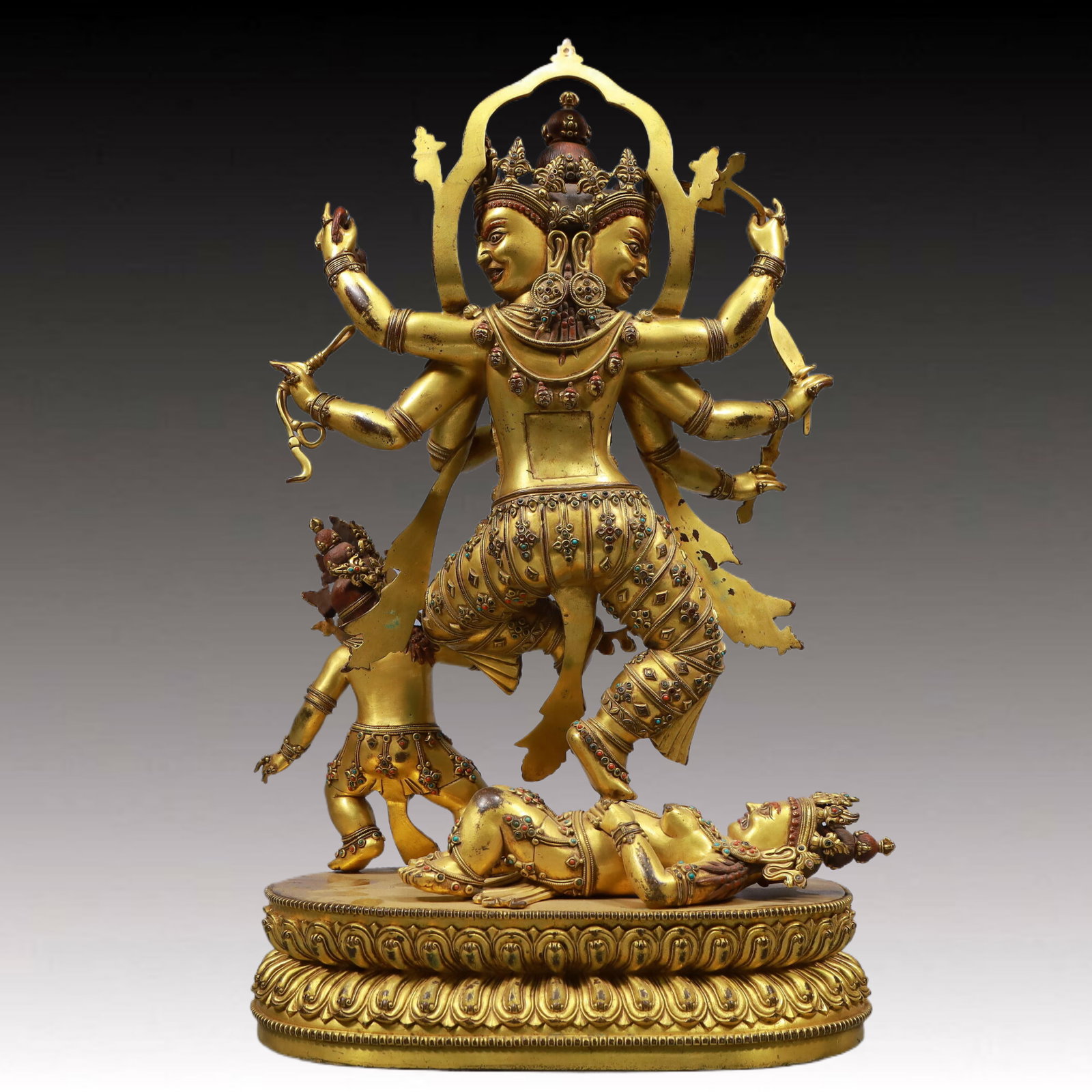 A Solemn Gilt Bronze Statue of Chakrasamvara, Inlaid Gems - 10