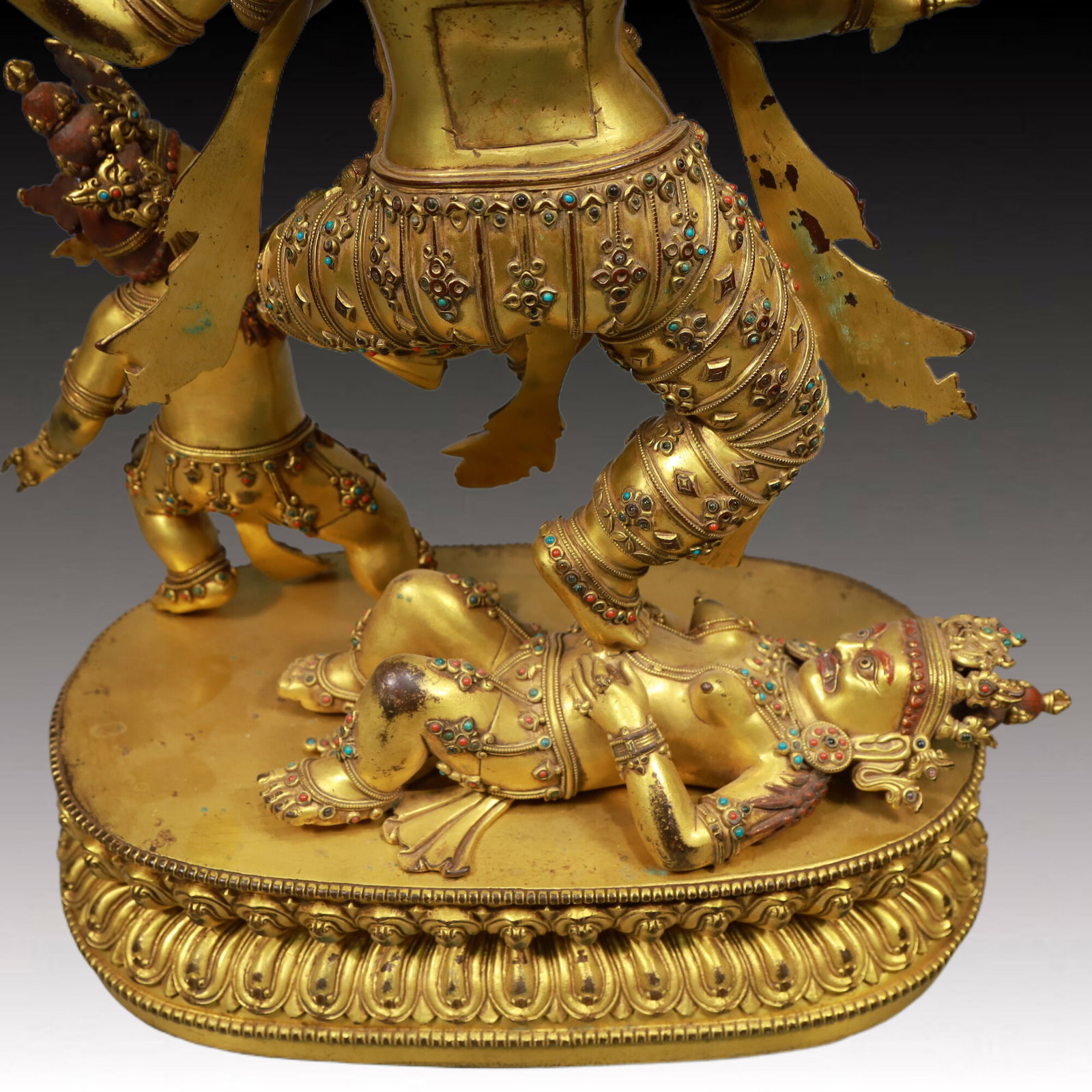 A Solemn Gilt Bronze Statue of Chakrasamvara, Inlaid Gems - 11