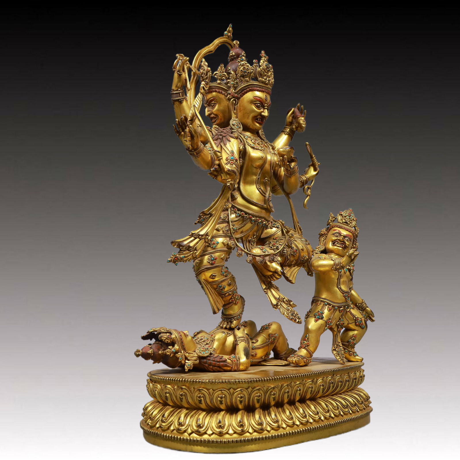 A Solemn Gilt Bronze Statue of Chakrasamvara, Inlaid Gems - 8