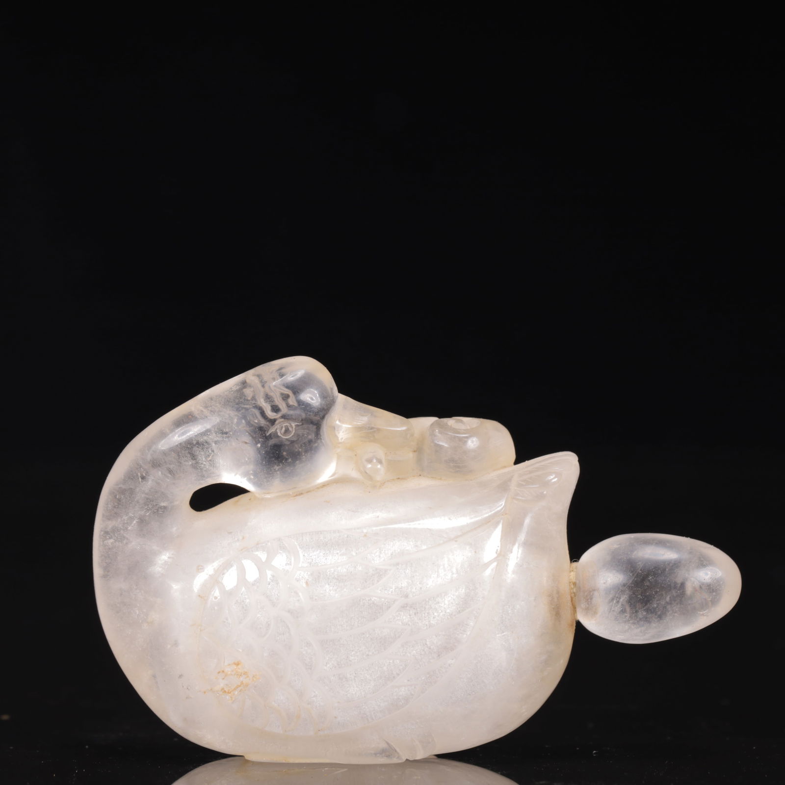 An Exquisite Crystal Goose Ornament: An Exquisite Crystal Goose Ornament,Qing Dynasty, China,Size:3.3inx1.2inx2in, Weight:97g 水晶鹅摆件,中国清代