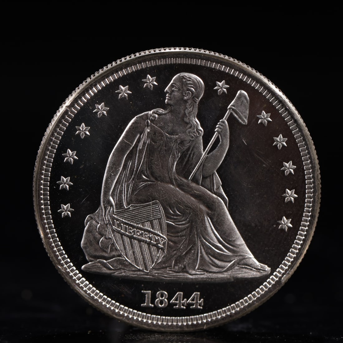 USA One Dollar 1844 Coin: American coin. IN GOD WE TRUST / LIBERTY / 1844 / UNITED STATES OF AMERICA / ONE DOL. Weight:26.9g.