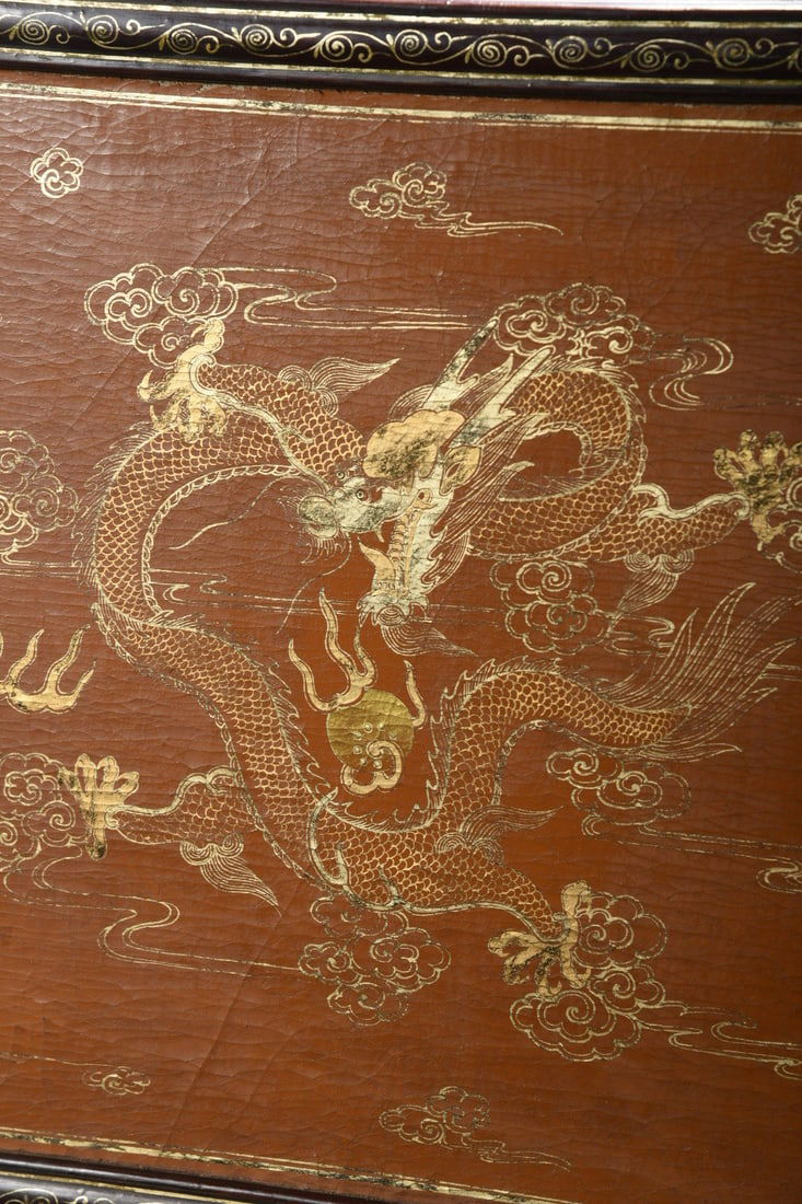 A Huge Carved Lacquer Painted Gold Dragon Pattern Table Screen - 4