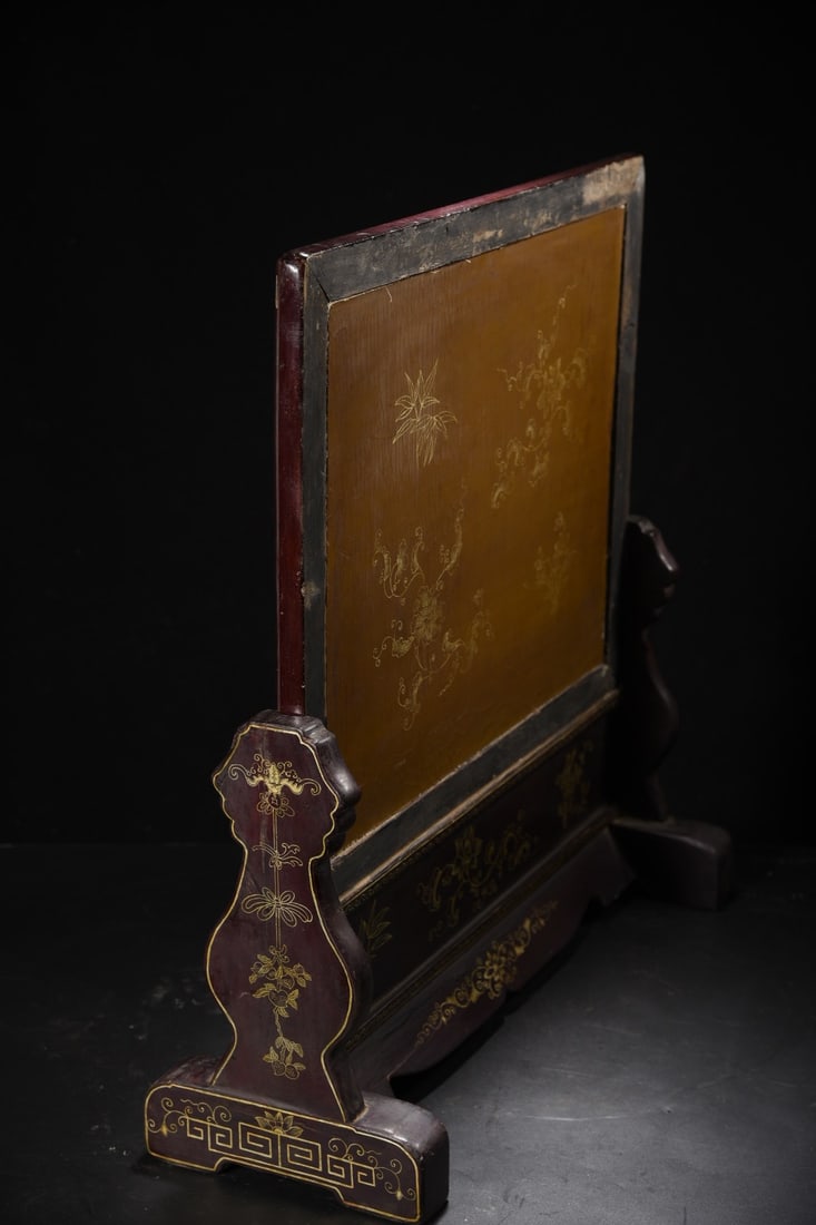 A Huge Carved Lacquer Painted Gold Dragon Pattern Table Screen - 7