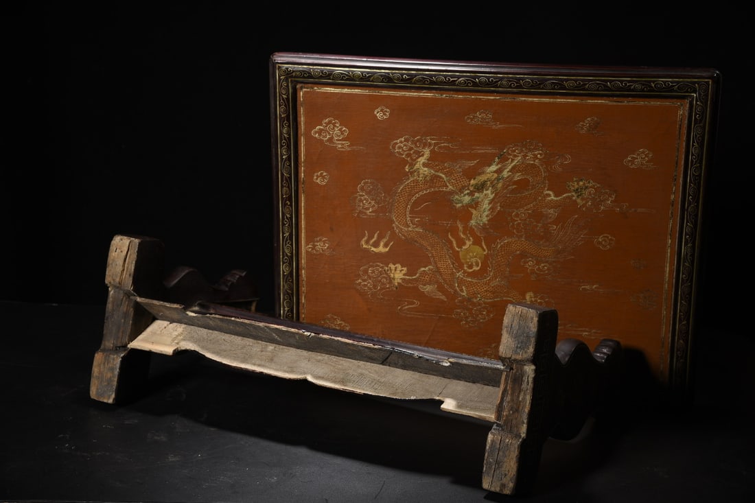 A Huge Carved Lacquer Painted Gold Dragon Pattern Table Screen - 9