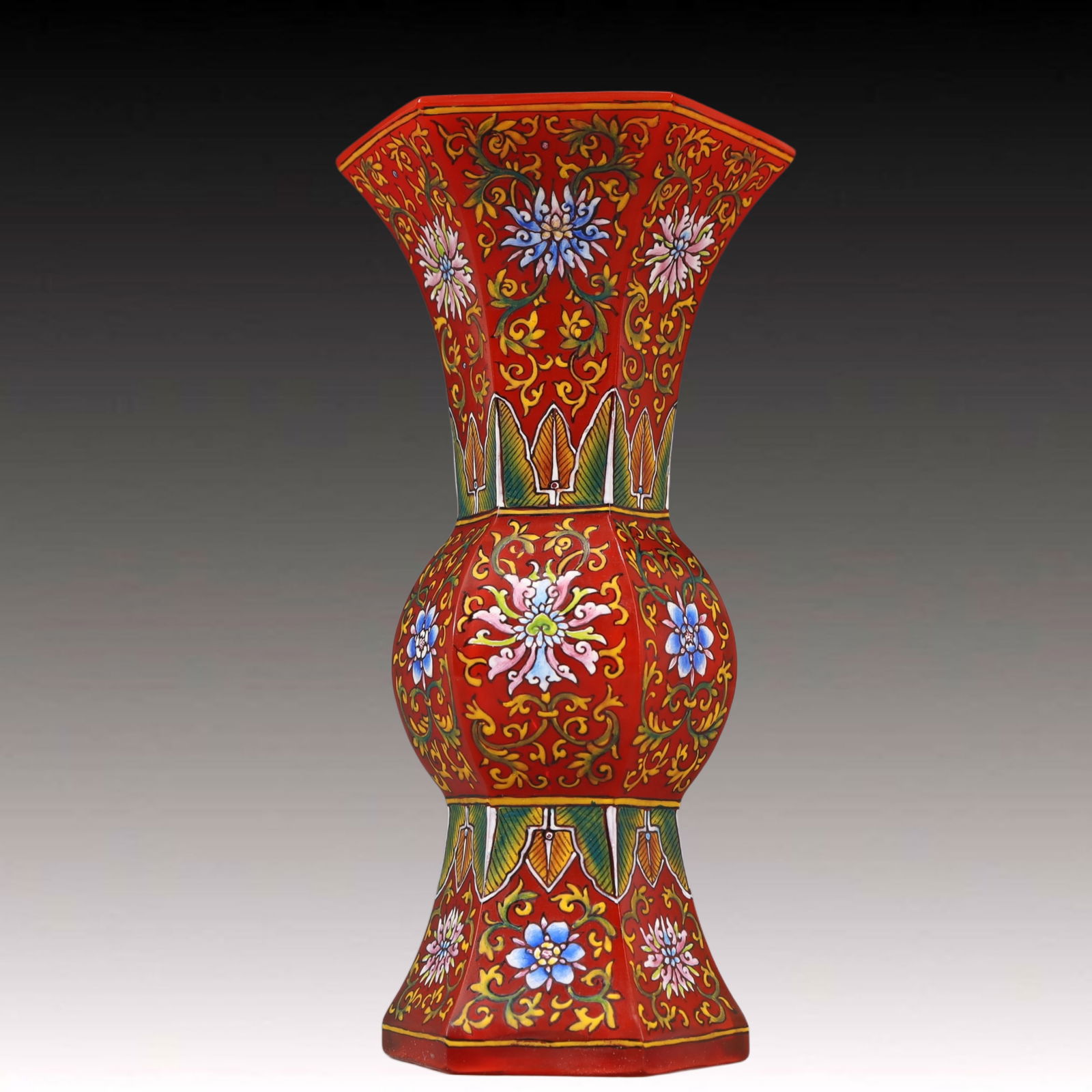 A Precious Coloured glaze Red Glazed Lotus Pattern Vase: A Precious Coloured glaze Red Glazed Lotus Pattern Vase,Qing Dynasty, China,Qianlong Four-character Mark,Size:3.3inx7.3in Weight:600g 