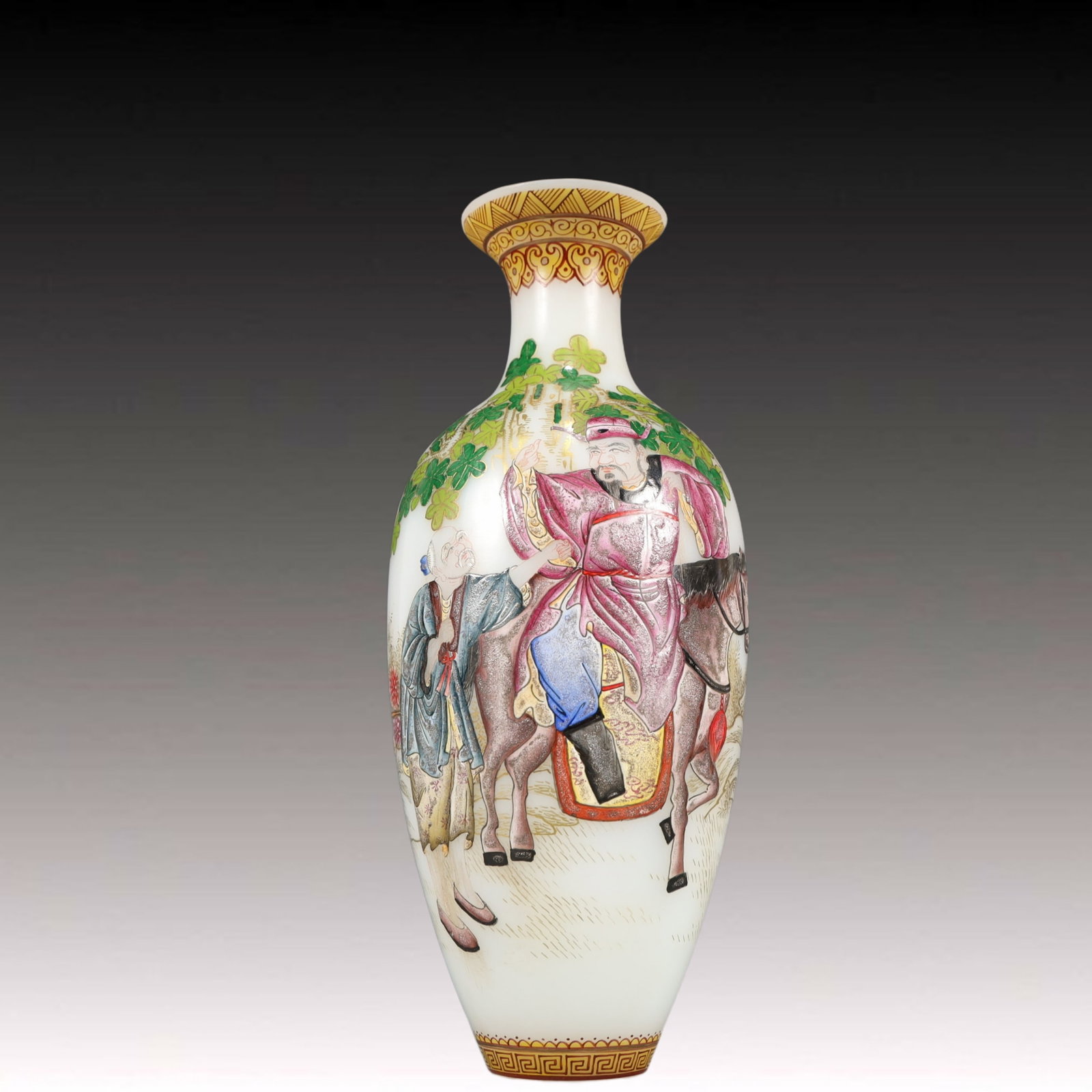 A Precious Coloured glaze Famille-Rose Character and Story Pattern Vase: A Precious Coloured glaze Famille-Rose Character and Story Pattern Vase,Qing Dynasty, China,Qianlong Four-character Mark,Size:4.3inx10.6in Weight:750g 