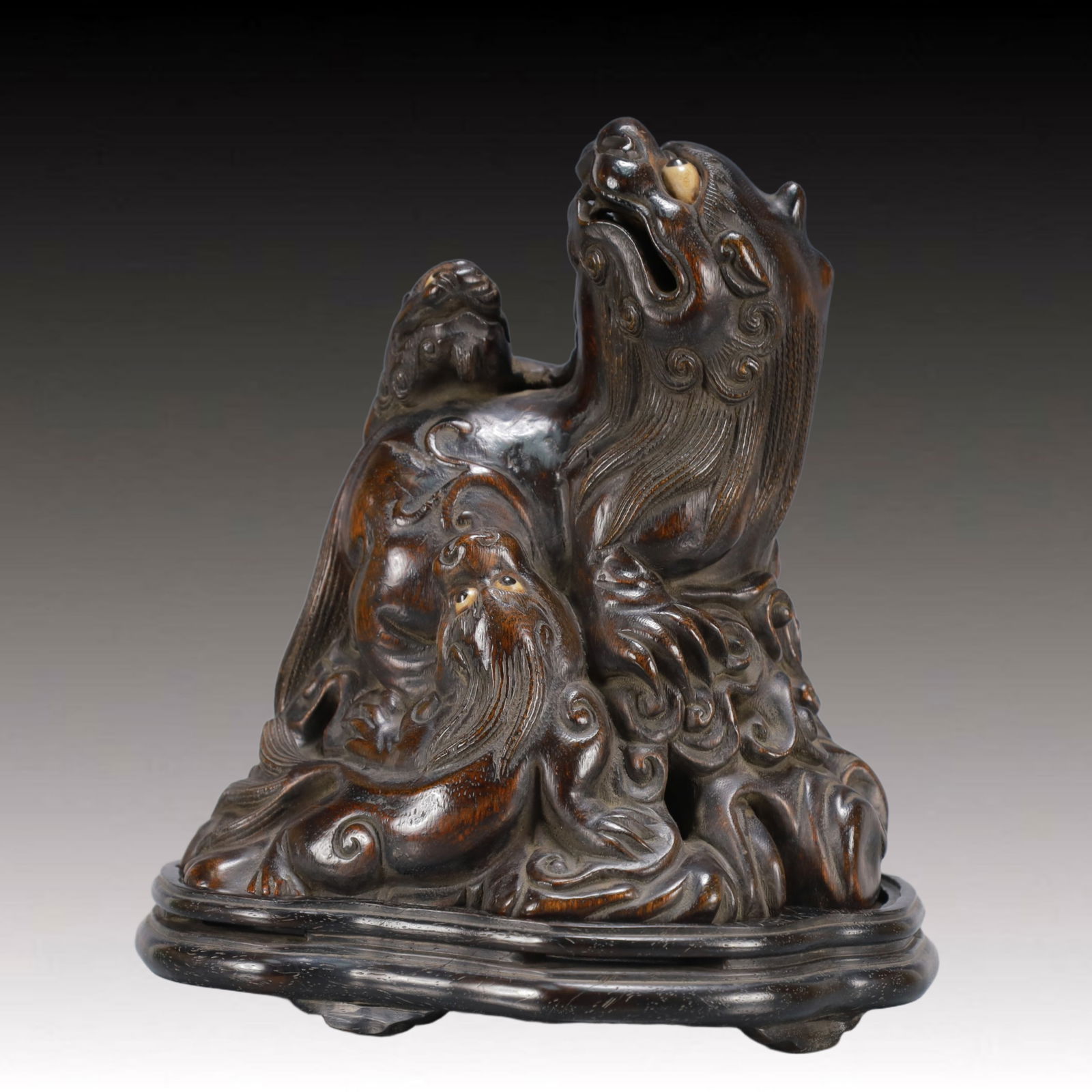 A Exquisite Eaglewood Lion Ornament: A Exquisite Eaglewood Lion Ornament Qing Dynasty, China ,Size:7.3inx6.3inx8.5in Weight:750g 沉香木狮子摆件 中国清代