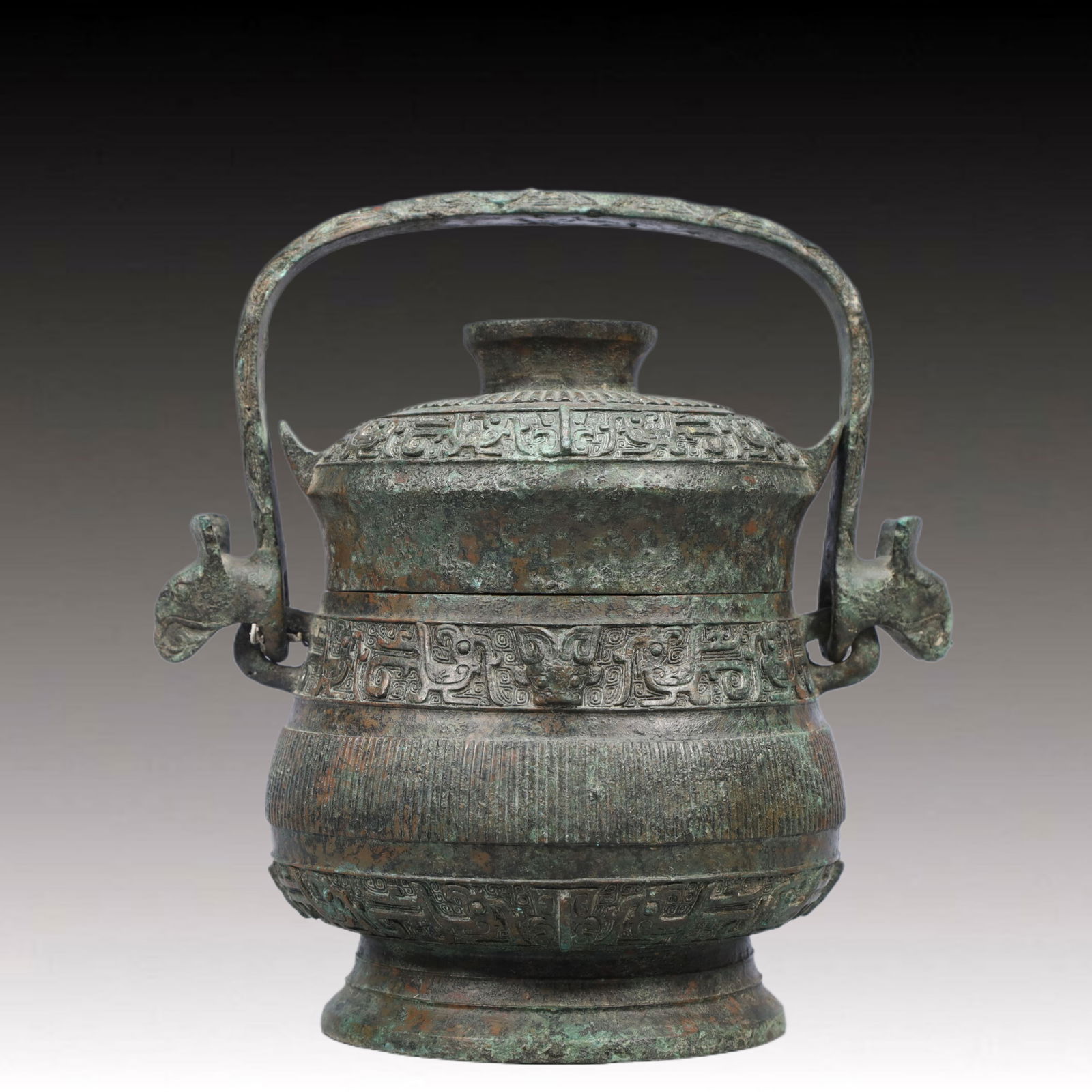 A Precious Bronze Auspicious Bird Pattern Pot ,With Inscription: A Precious Bronze Auspicious Bird Pattern Pot ,With Inscription,Ancient Time, China,Size:8.3inx5.5inx8.7in ;Weight:2550g 
