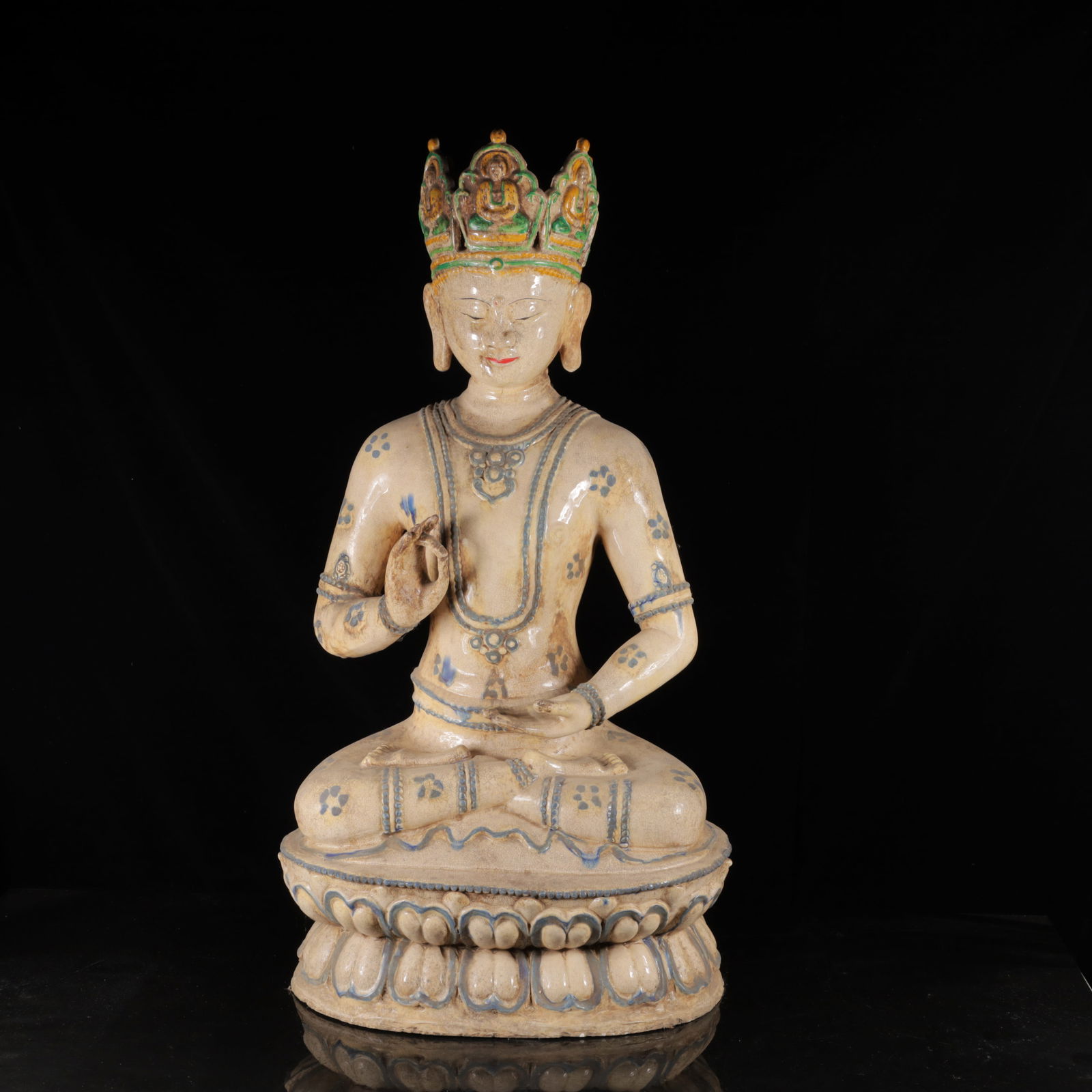 An Exquisite Tang Tri-Color Glazed Pottery Buddha Statue Ornament (1 of 12)