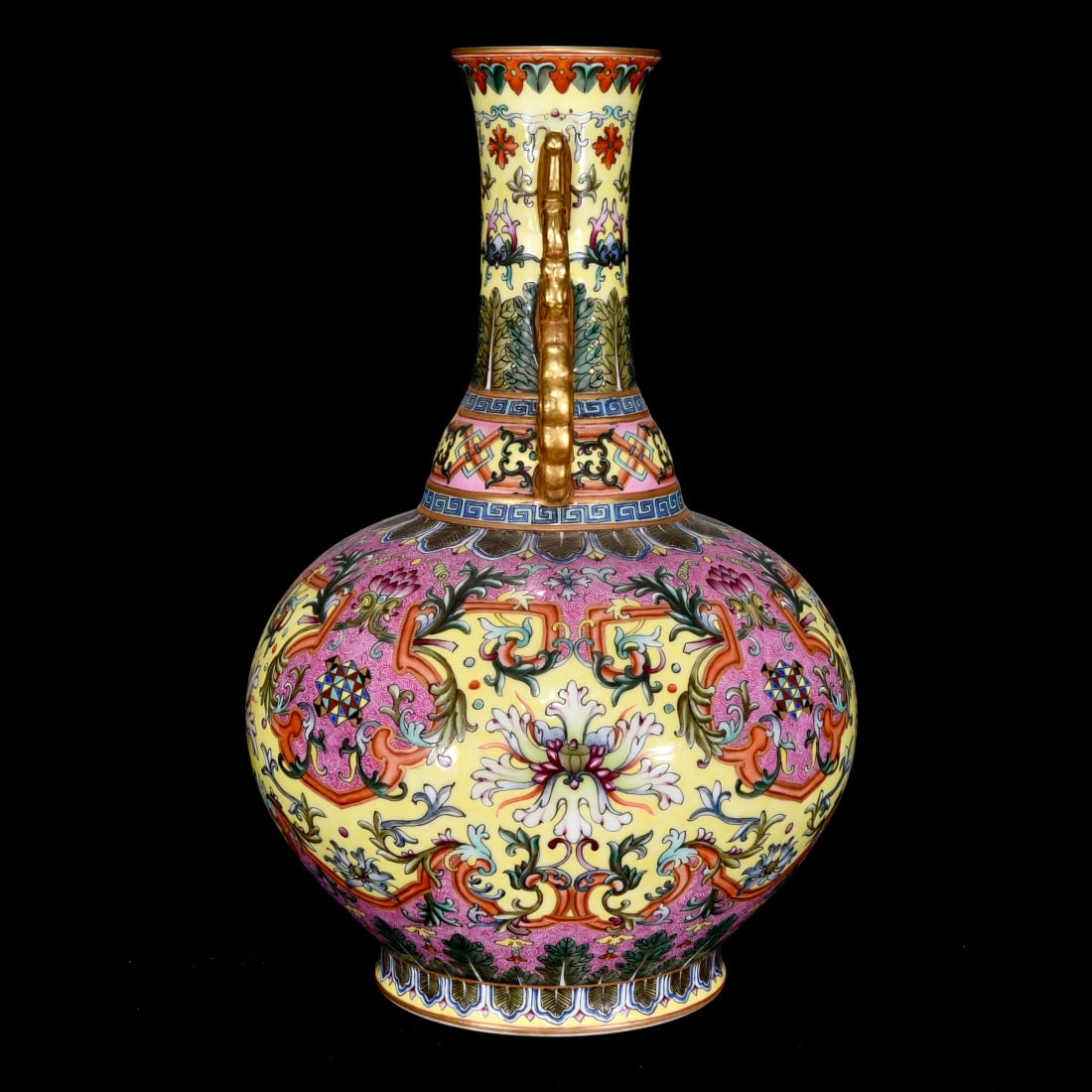 A Rare Enamel Lotus Pattern Double-Ears Vase - 2