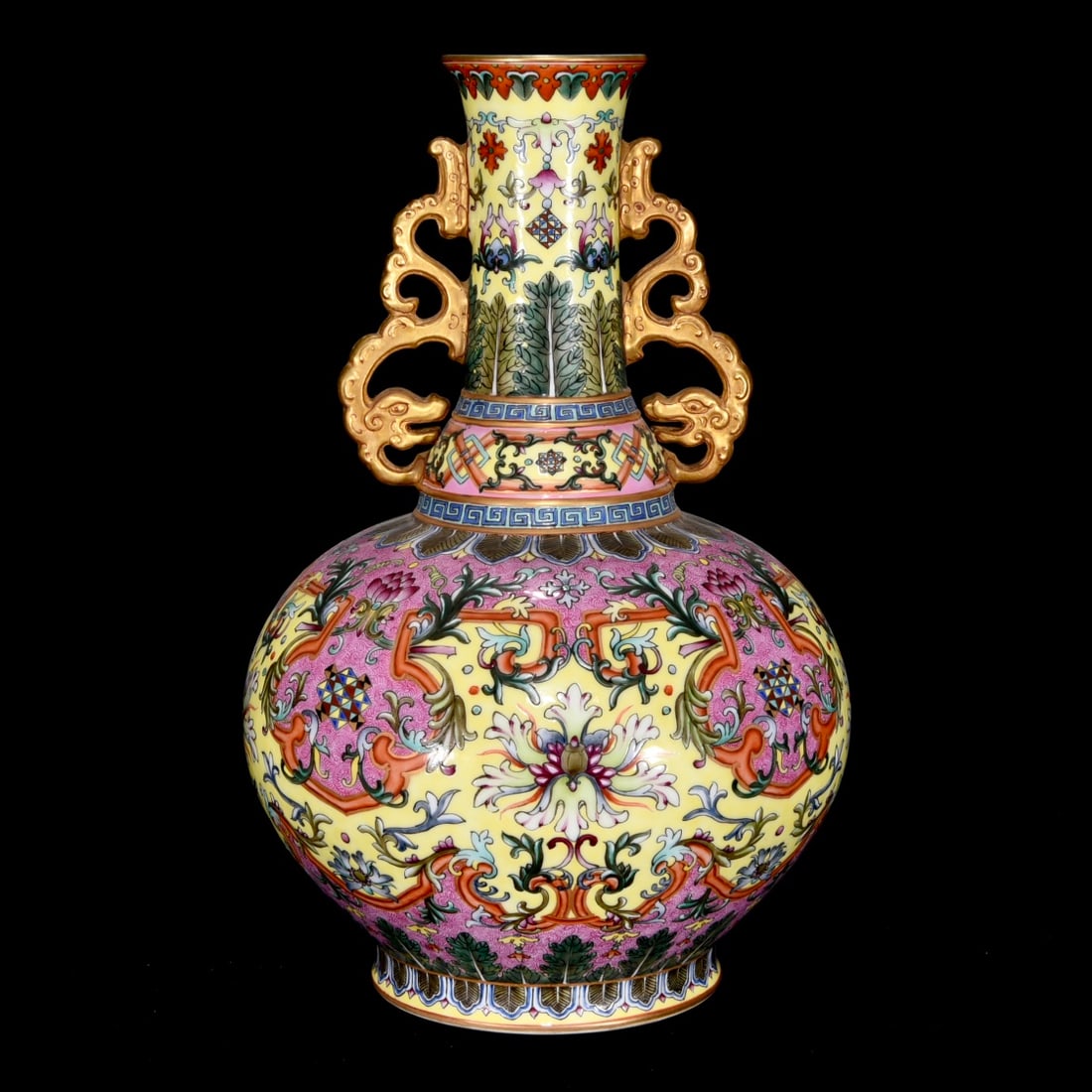 A Rare Enamel Lotus Pattern Double-Ears Vase - 3