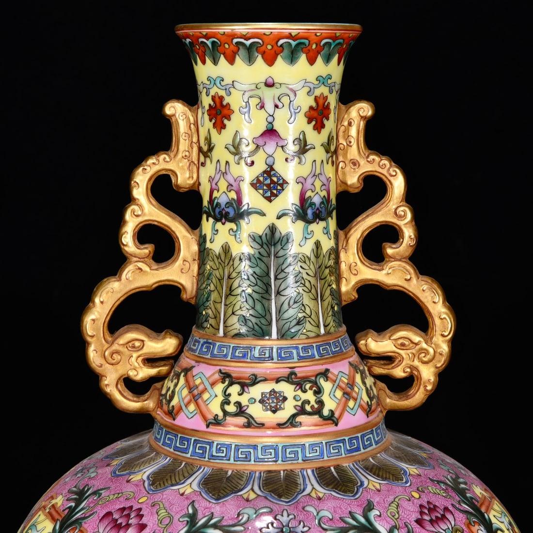 A Rare Enamel Lotus Pattern Double-Ears Vase - 4