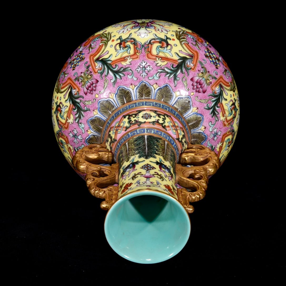 A Rare Enamel Lotus Pattern Double-Ears Vase - 8