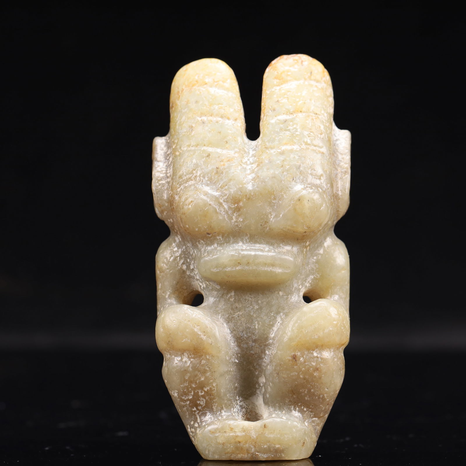An Archaic Hongshan Culture Yellow Jade Figure Ornament: An Archaic Hongshan Culture Yellow Jade Figure Ornament,Ancient Time, China,Size:2.4inx1inx4.7in,Weight:362g 