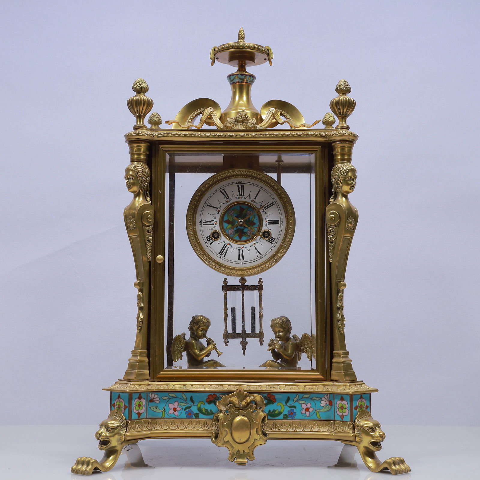 An Exquisite Cloisonne Flower Pattern Figure Table Clock Ornament (1 of 11)