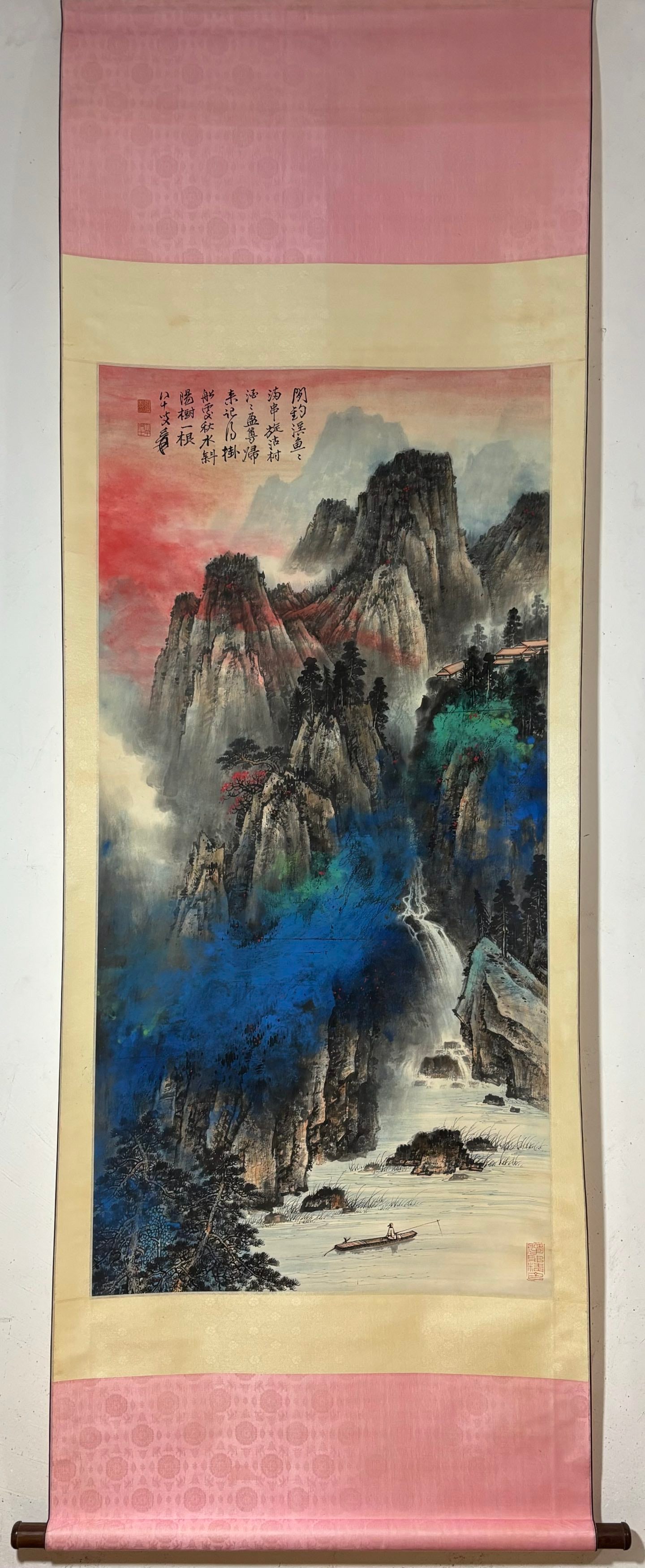 A Chinese Vertical Scroll Ink Painting of Landscape on Paper: A Chinese Vertical Scroll Ink Painting of Landscape on Paper,Zhang Daqian,Size:53.7inx26.4in 