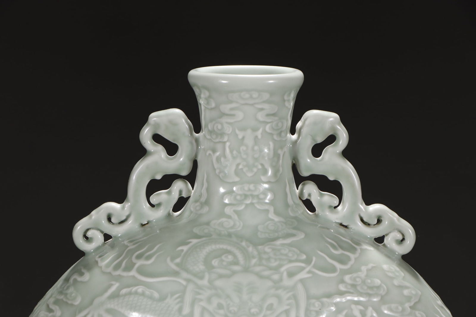An Exquisite Celadon Glazed Auspicious Cloud and Dragon Pattern Double-Ears Vase - 2