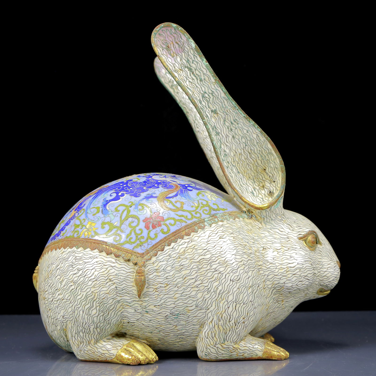 A Rare Cloisonne Rabbit Ornament: A Rare Cloisonne Rabbit Ornament,Qing Dynasty, China,Size:11.8inx7.5inx12.6in,Weight:7105g 景泰蓝兔子摆件，清代