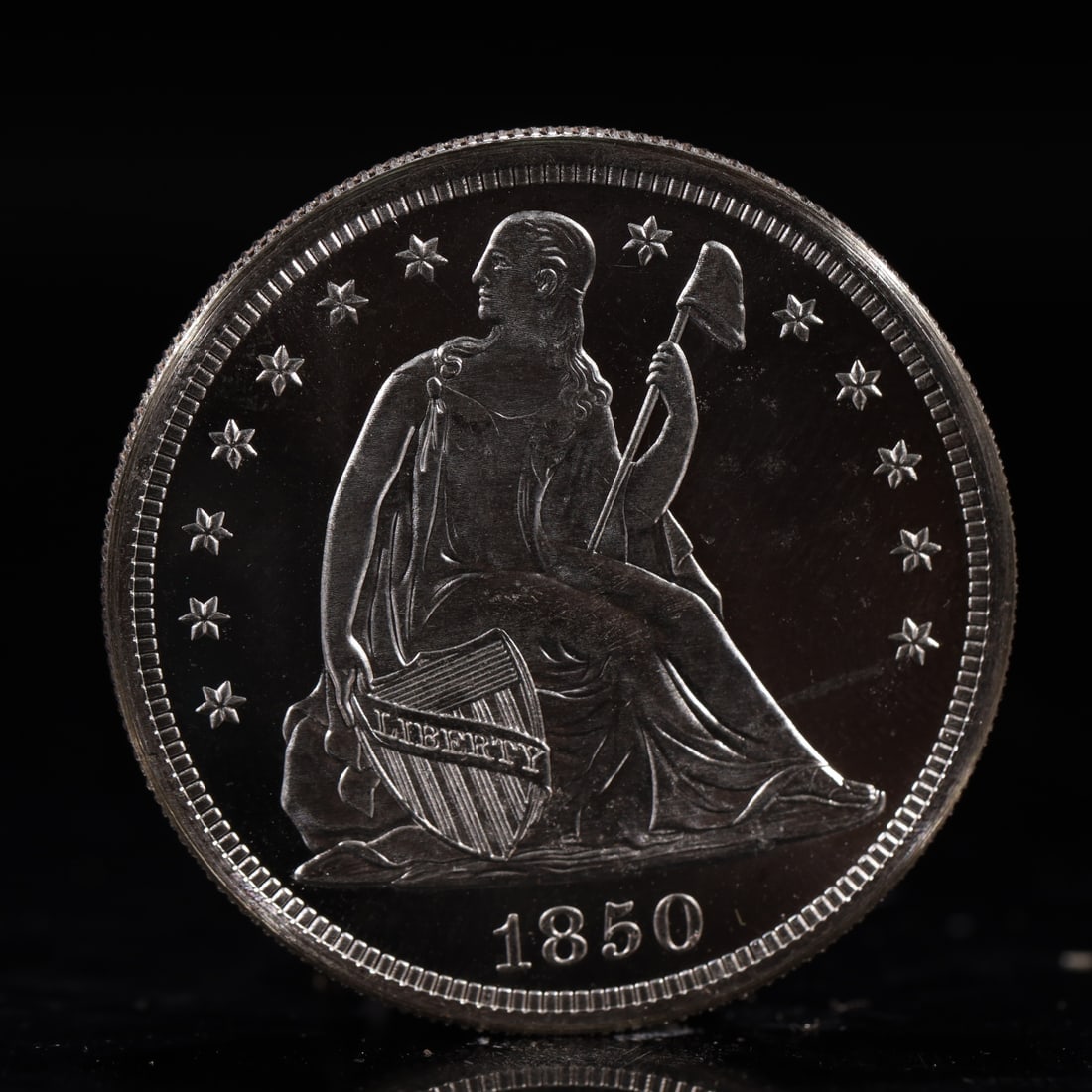 USA One Dollar 1850 Coin: American coin. IN GOD WE TRUST / LIBERTY / 1850 / UNITED STATES OF AMERICA / ONE DOL. Mint Mark: O.Weight:26.9g.