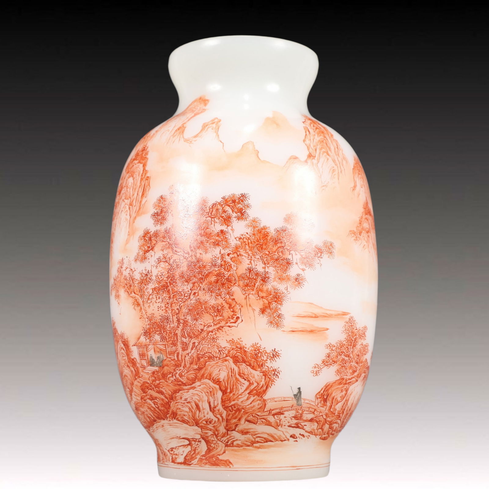 A Precious Coloured glaze Ruby Red-Glazed Landscape Pattern Vase - 6