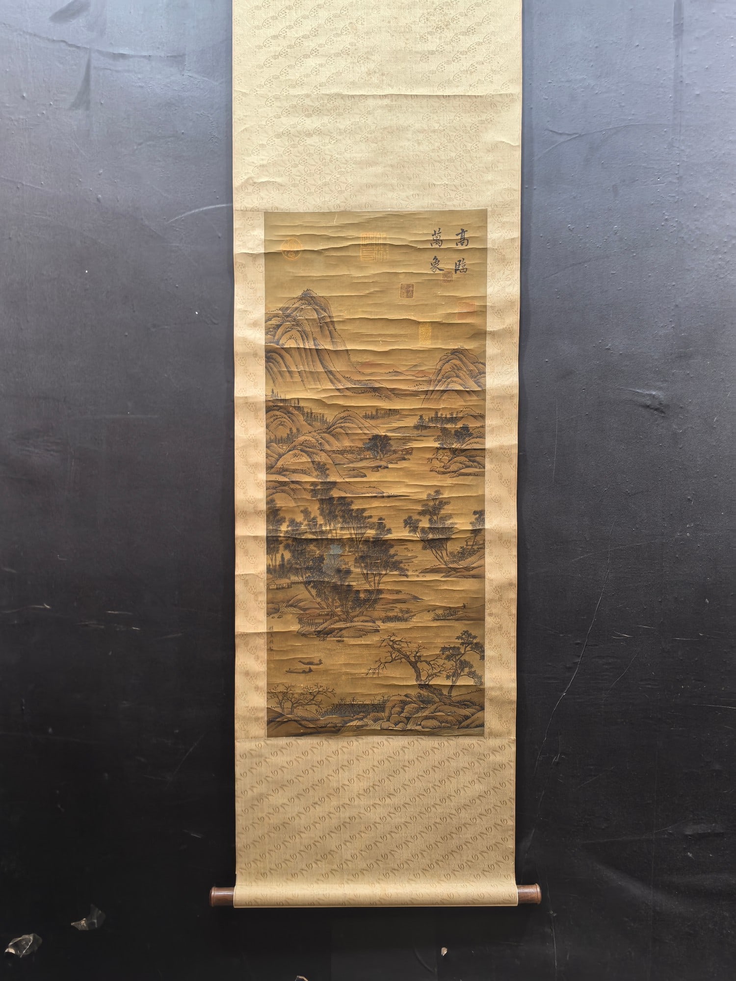 A Chinese Vertical Scroll Ink Painting of Landscape on Silk (1 of 9)