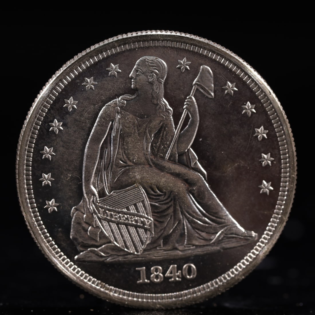 USA One Dollar 1840 Coin: American coin. IN GOD WE TRUST / LIBERTY / 1840 / UNITED STATES OF AMERICA / ONE DOL. Weight:26.9g.