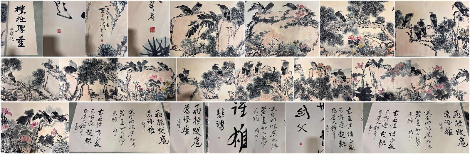 A Chinese Hand Scroll Ink Painting of Pine and Eagle on Paper: A Chinese Hand Scroll Ink Painting of Pine and Eagle on Paper,Pan Tianshou 一幅中国水墨松鹰画手卷,潘天寿